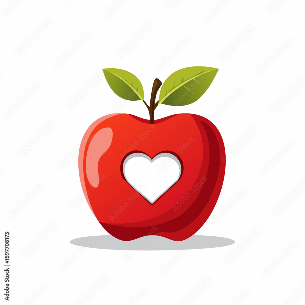 Fototapeta premium Red apple with a bite mark in the shape of a heart on white background