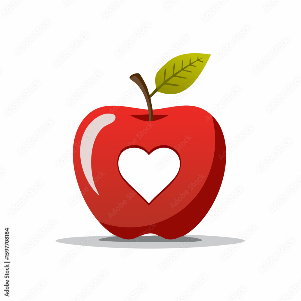Fototapeta premium Apple with heart bite taken out on a plain background in Studio