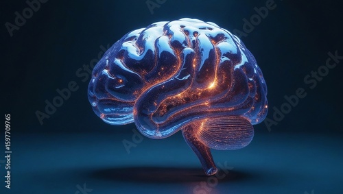 3D Render of a Glowing Human Brain Illustrating Intelligence, Neuroscience, and a Bright Idea Concept
