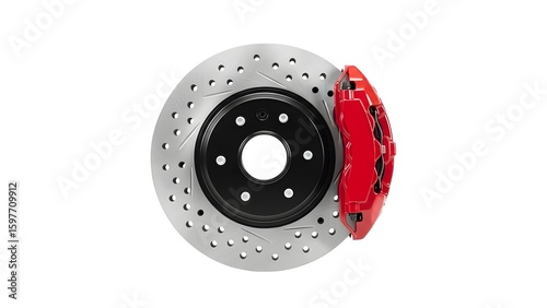 Automotive brake rotor and caliper performance upgrade for car vehicle safety and stopping power parts on transparent background