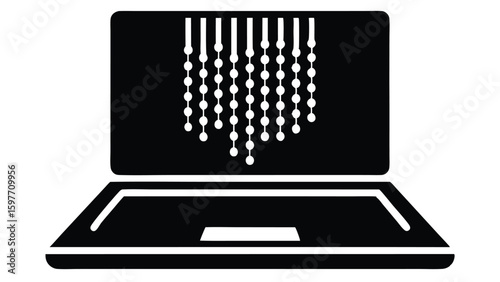 Flat Vector Illustration of a Laptop with Binary Code