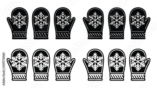 Black winter mittens with snowflakes cold