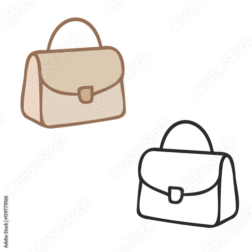 Women small handbags color and outline isolated simple vector illustration set