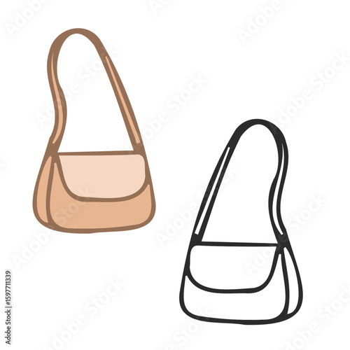 Women small handbags color and outline isolated simple vector illustration set