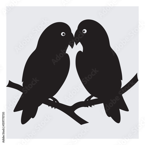 Lovebird Silhouette Vector SVG – Romantic Parrot Design | Pair of Lovebirds Silhouette Vector – Parrot SVG Clipart | Flying Lovebird Silhouette SVG – Exotic Parrot Vector.