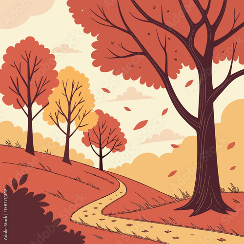 Colorful autumn tree vector illustration capturing the essence of fall nature with maple leaves and branches