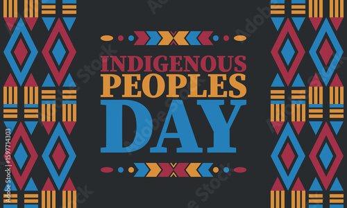 Indigenous Peoples' Day. Native American Day. American Indian culture. Heritage Month. Celebrate annual in United States. Tradition pattern. Poster, card, banner and background. Vector