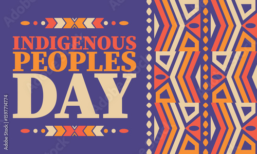 Indigenous Peoples' Day. Native American Day. American Indian culture. Heritage Month. Celebrate annual in United States. Tradition pattern. Poster, card, banner and background. Vector