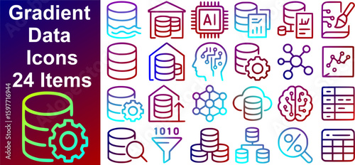 Data Lakes and Data Warehouses AI Tools Gradient Icon Set for Analytics Platforms