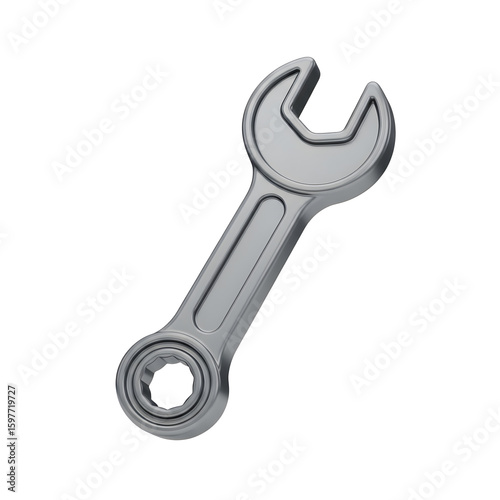 3D Wrench and Spanner Tool Icon Symbolizing Mechanical Repair, Maintenance, and Construction Industry Solutions with a Gleaming Metallic Finish on a transparent Background.