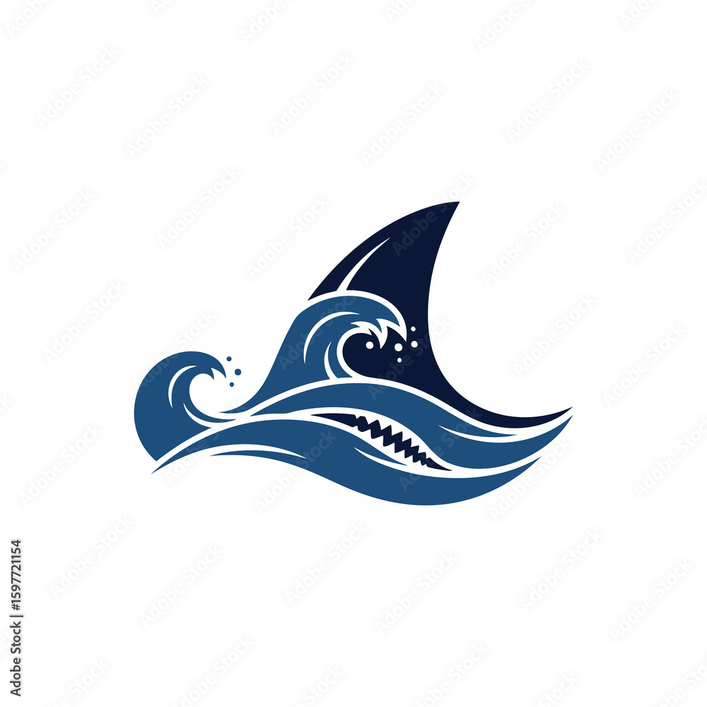 Fototapeta premium Shark Fin and Ocean Wave Logo with Abstract Style