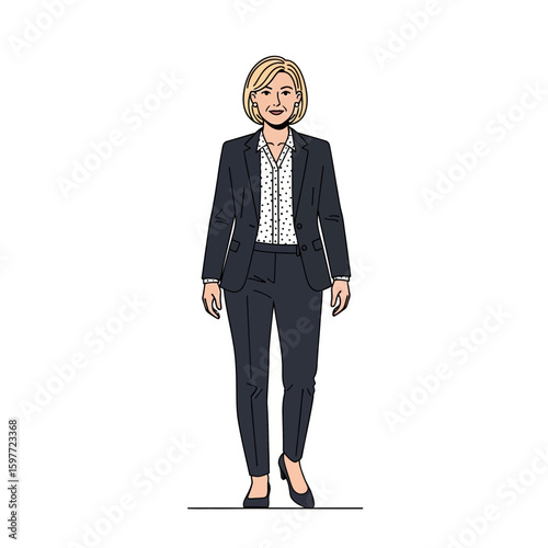 Woman Walking in Business Suit Confidently Towards Viewer