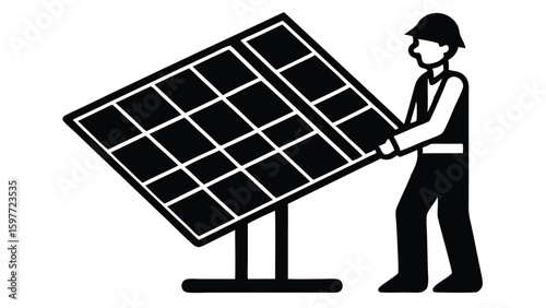 Technician Installing Solar Panel System Illustration