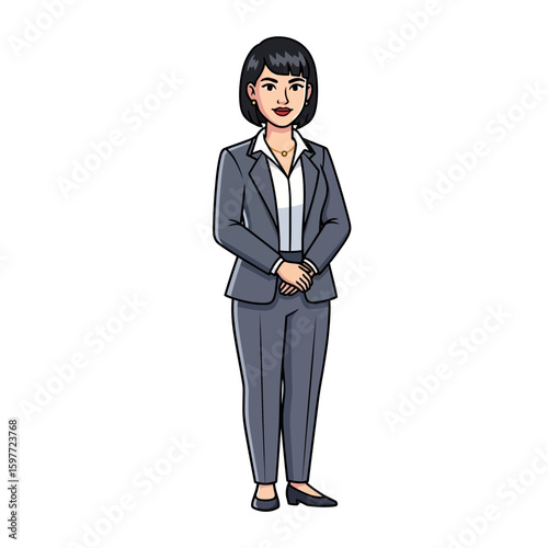 Standing Businesswoman in Suit Cartoon Character Illustration