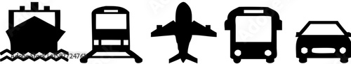transportation icon set.Ship, Train, Airplane, Public bus, car or taxi isolated on white background . business concept Shipping delivery. Vector Illustration