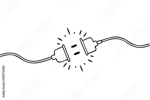 Vector Electric Plug and Socket un plugged, line style, Concept connection, disconnection, electricity background .