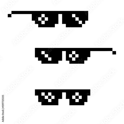 Vector pixel glasses, isolated on white background.