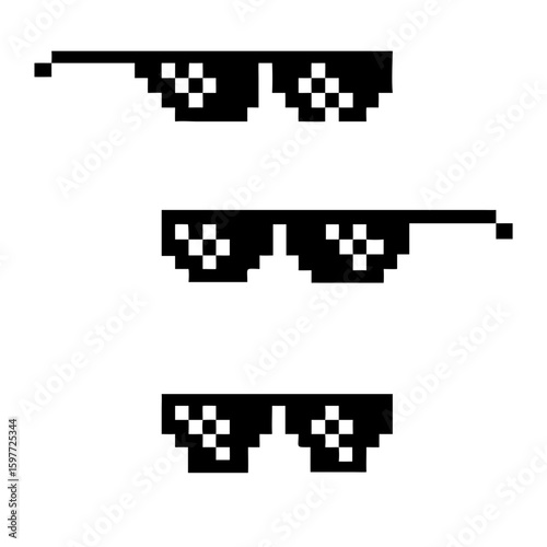 Vector pixel glasses, isolated on white background.