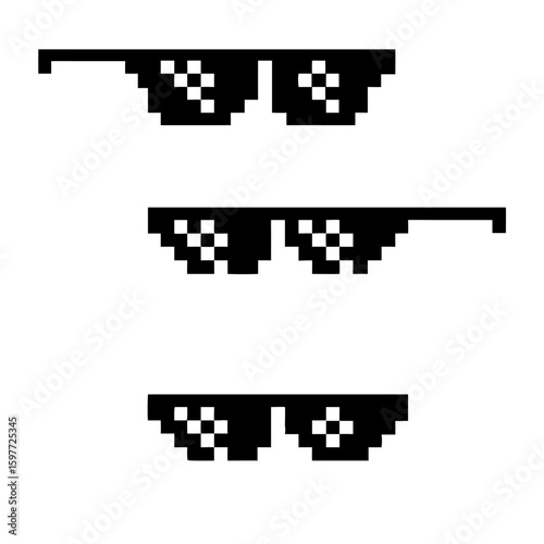 Vector pixel glasses, isolated on white background.