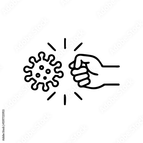 fist kick by bacteria icon in line style, protect on virus isolated on white background , symbol conquer infection disease, protection virus business concept, vector illustration