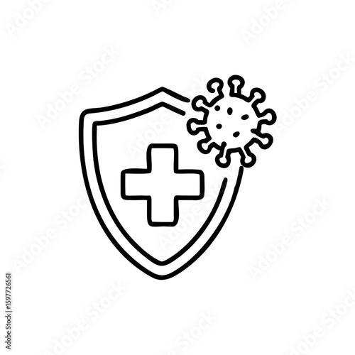 immune from flu germ icon in line style, virus protection vector isolated on white background, hygiene shield, bacterial prevention, immune business concept,