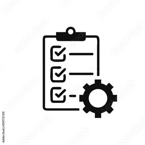 Clipboard with gear icon, Technical support check list isolated on white background, Management business concept, vector illustration