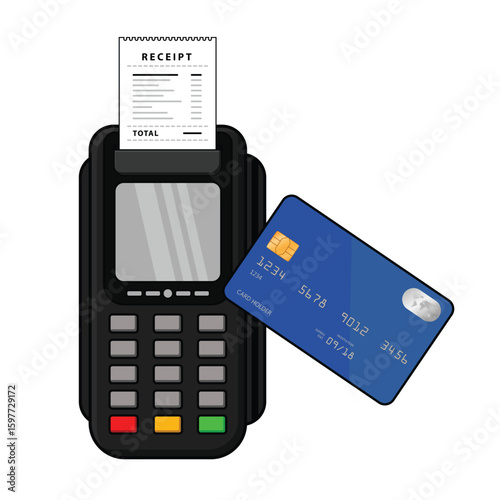Point of Sale Machine with Receipt and Master Card Vector Illustration