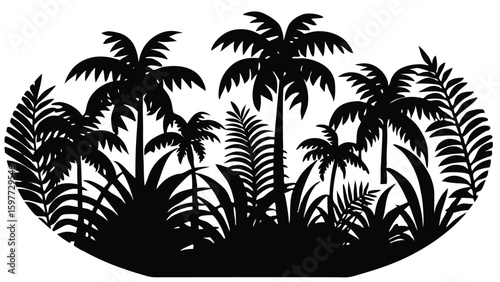 Lush Tropical Rainforest Illustration with Vibrant Flora and Fauna Design