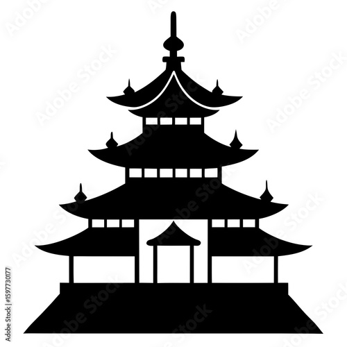 Ancient Temple Black Silhouette Design