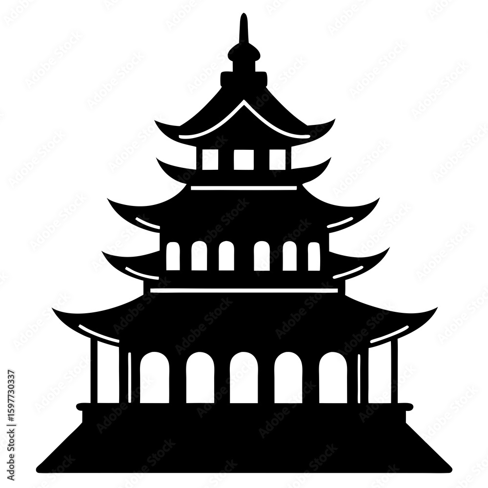 Fototapeta premium Ancient Temple Black Silhouette Design