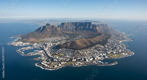 Table Mountain Overlooking Cape Town, South Africa – Iconic Landmark, Panoramic City Views, and Majestic Scenery on the Edge of the Atlantic Ocean