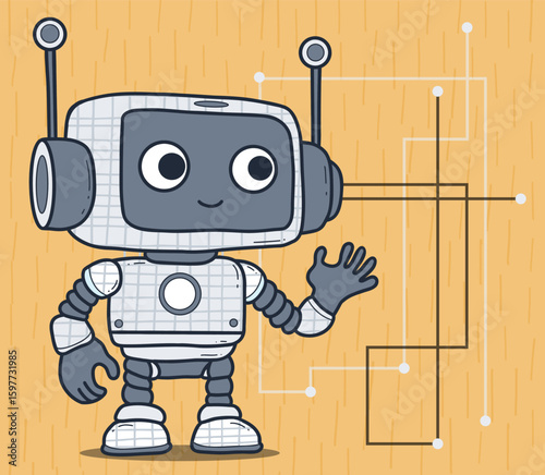 Futuristic Cute little robot Robot toy. Technology Assistant mascot. Kids collection. Vector illustration. Not AI