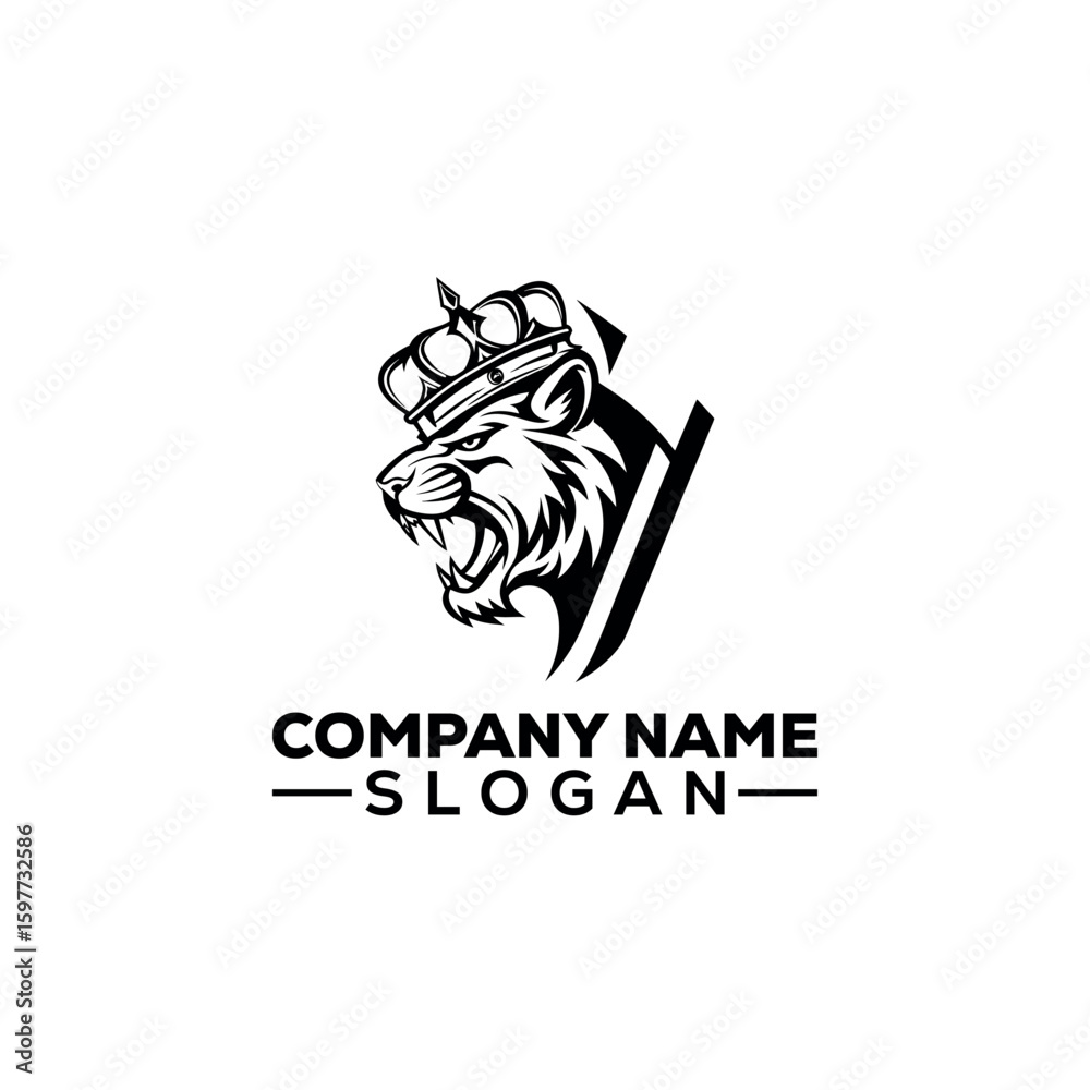 Fototapeta premium Roaring Tiger Head with Crown Logo