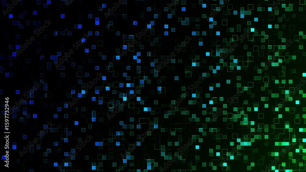 Abstract square pixel mosaic illustration. Land block background. Fantasy fractal design. 4K animation.