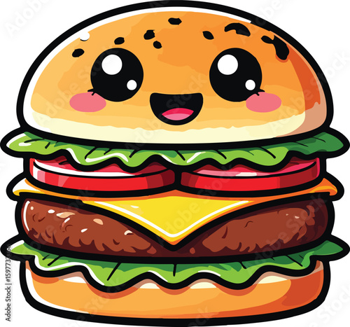 Smiling cartoon hamburger with cheese lettuce and tomato food  vector file download