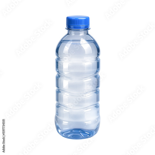 Glossy plastic bottle with blue cap, ideal for hydration and convenience
