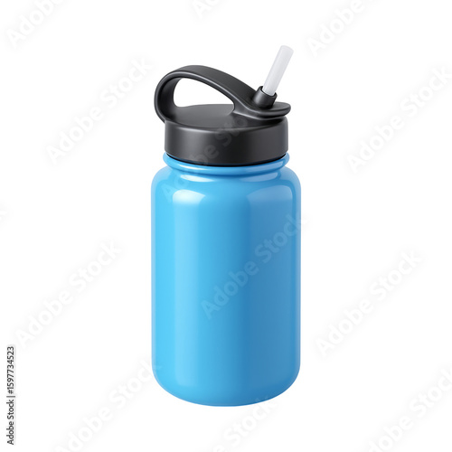 Vibrant blue water bottle with straw, perfect for hydration on go
