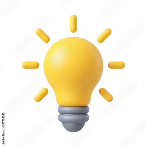 Bright yellow light bulb icon with rays, symbolizing ideas and creativity