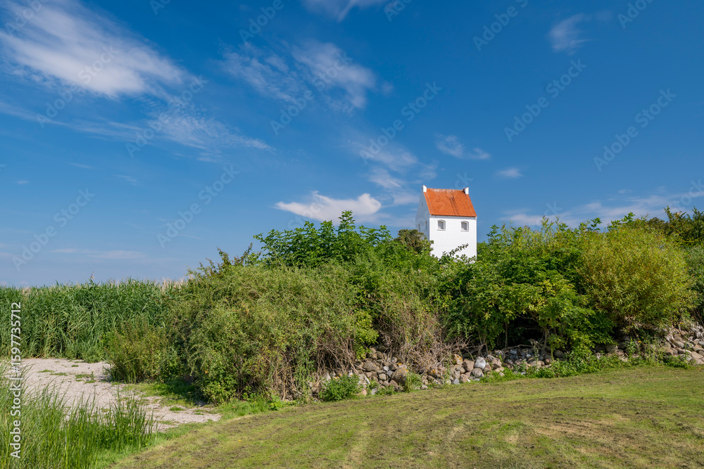 Obraz premium Typical Danish old white-tiled church
