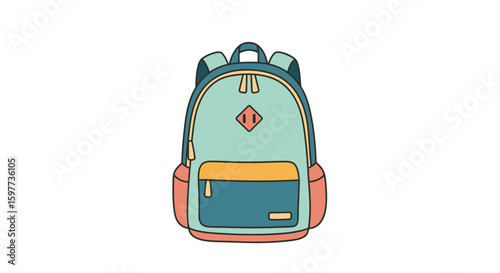 Vector SVG Icon of Backpack in Flat Modern Style with Geometric Shapes and Bright Colors for Travel and School Applications