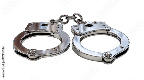 Shiny metal handcuffs isolated on transparent background