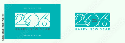 Happy 2026 New Year! Year of the Horse card template set. Text design with horse head.