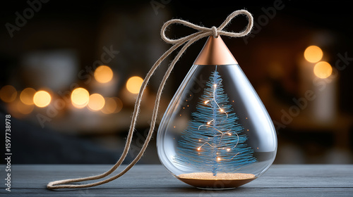 Christmas Tree Ornament with Lights and Rope. Abstract Merry Christmas and Happy New Year Abstract Background.