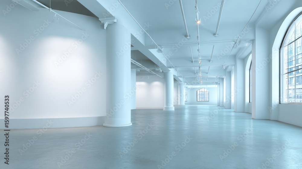 Obraz premium Empty light-blue modern gallery