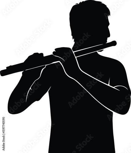 Silhouette man playing flute musical instrument musician performance Vector Illustrator