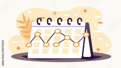 Calendar with line graph showing trends and data analysis in a stylized illustration format