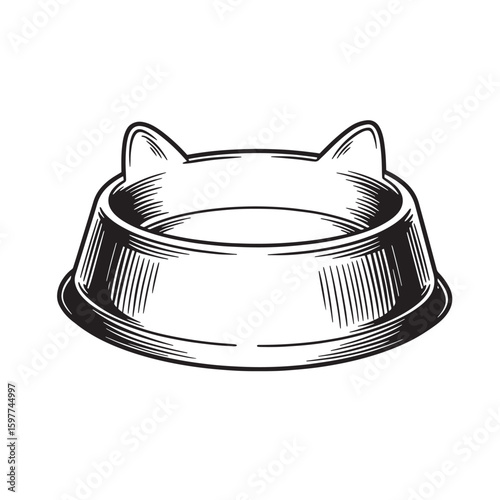Adorable engraved cat bowl icon depicting a decorative bowl for pets featuring cat ear accents