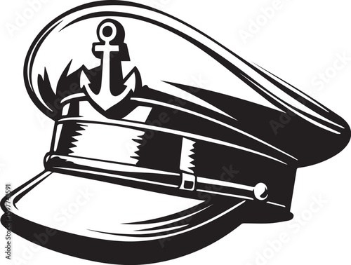 Anchor Cap: An illustrative monochromatic depiction of a captain's hat, adorned with an anchor emblem.