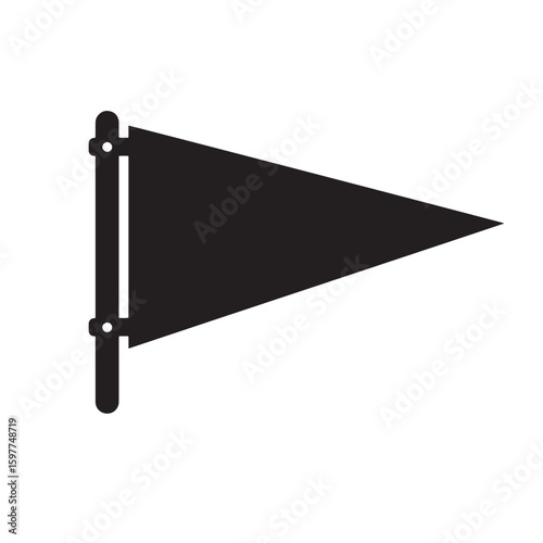 Minimalist black pennant flag icon for design elements and visual communication purposes