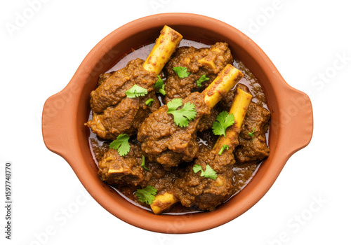 Delicious mutton curry dish in bowl, food photography isolated on transparent background